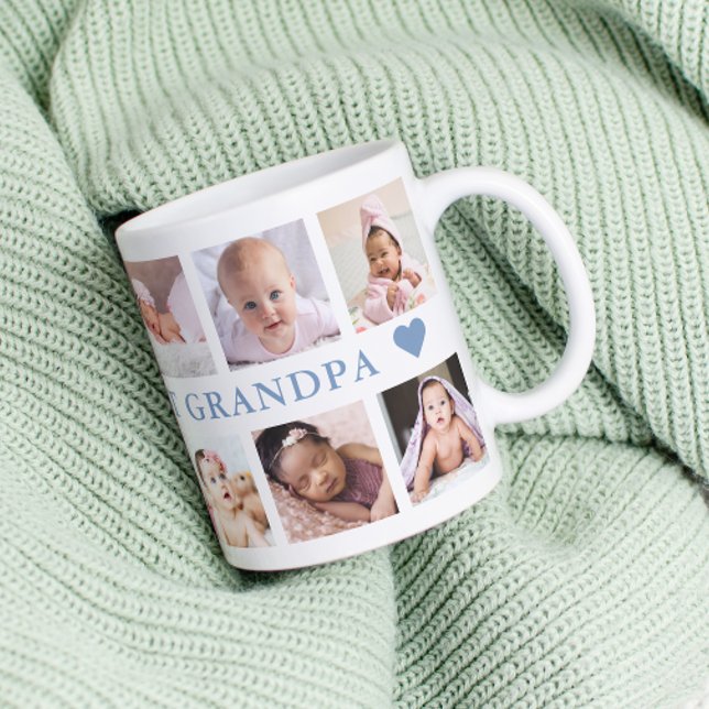 Modern 12 Photo Collage Blue World's Best Grandpa Coffee Mug (Creator Uploaded)