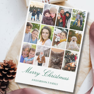 Modern 12 Photo Collage Christmas Holiday Card
