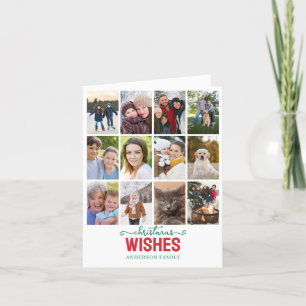 Modern 12 Photo Collage Christmas  Holiday Card