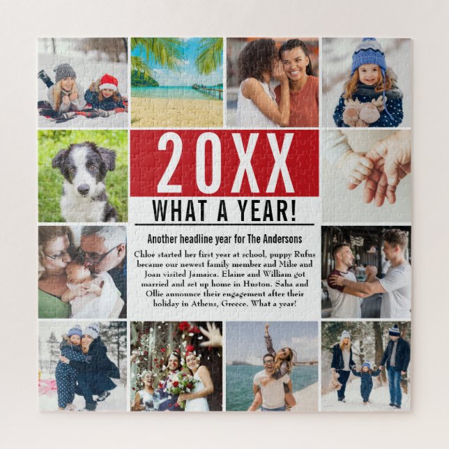 Modern 12 Photo Collage Family Year In Review  Jigsaw Puzzle (Vertical)