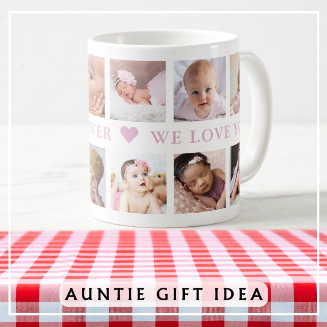 Modern 12 Photo Collage Pink Best Auntie Ever Coffee Mug (Modern 12 Photo Collage Pink Best Auntie Ever Coffee Mug-Aunt Gift Idea)