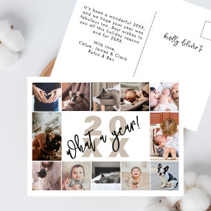 Modern 12 Photo Collage What A Year Holiday Postcard