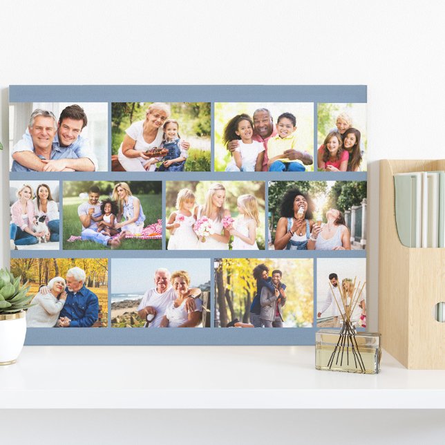 Modern 12 Photo Masonry Grid Blue Stretched Canvas Print (Creator Uploaded)