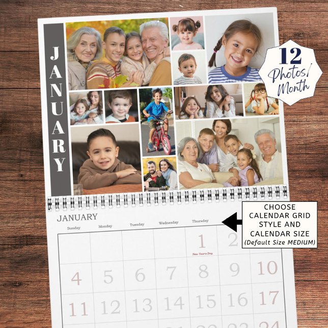 Modern 12 Photos Per Month Photo Collage Calendar (Creator Uploaded)