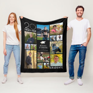 Modern 13 Photo Collage Class Year Custom Colour Fleece Blanket
