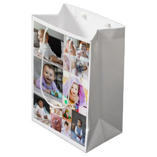 Modern 13 Photo Collage Custom Gift Medium Gift Bag