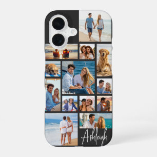 Modern 13 Photo Collage Handwritten Name iPhone 16 Case