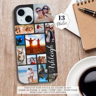 Modern 13 Photo Collage Script Name Custom Colour iPhone 15 Case