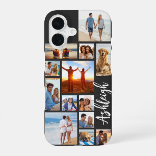 Modern 13 Photo Collage Script Name Your Colour iPhone 16 Case