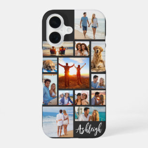 Modern 13 Photo Collage Script Name Your Colours iPhone 16 Case
