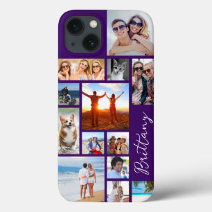 Modern 13 Photo Collage Signature Name Your Colour iPhone 13 Case