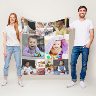 Modern 14 Photo Collage Custom Gift Fleece Blanket