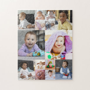 Modern 14 Photo Collage Custom Gift Jigsaw Puzzle