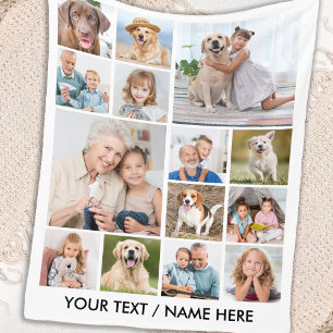 Modern 14 Photo Collage Personalised Family Pets Fleece Blanket