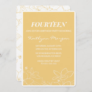 Modern 14th birthday invitations Floral Yellow