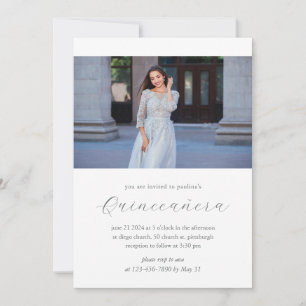 Modern 15 Years Birthday Quinceañera Photo White Invitation