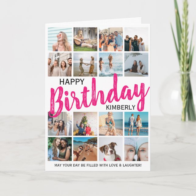 Modern 16 Photo | Any Age Happy Birthday Card (Front)