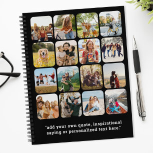 Modern 16 Photo Collage With Quote Notebook