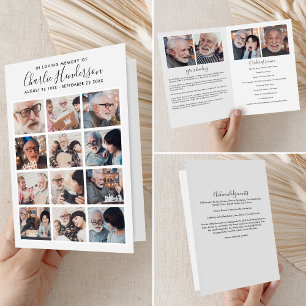 Modern 16-Photo Folded Funeral Program Programme