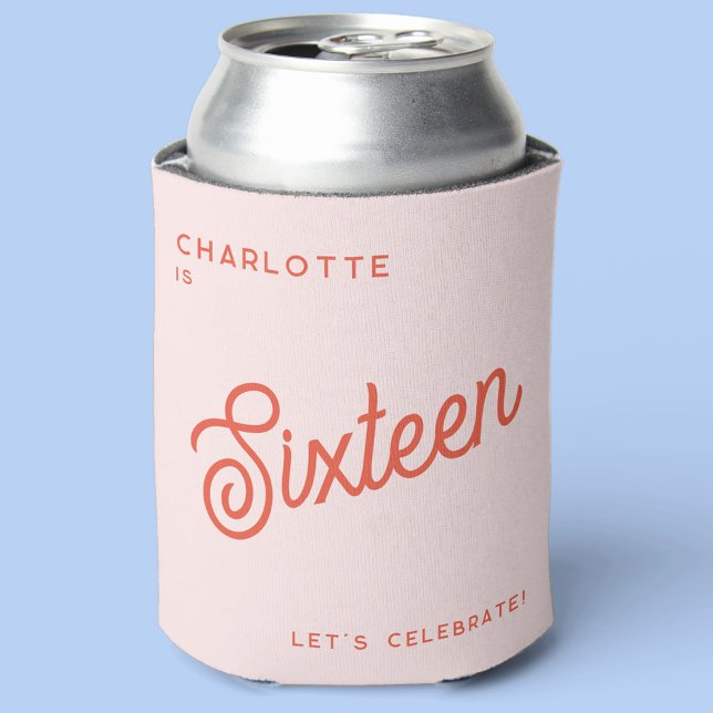 Modern 16 Sixteen Sixteenth Birthday Can Cooler (Creator Uploaded)