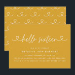 Modern 16th birthday simple stylish elegant script<br><div class="desc">Modern 16th birthday simple stylish elegant script & geometric sixteenth birthday invite. Modern geometric backer pattern. Part of a collection. Colour can be changed.</div>