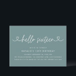 Modern 16th birthday simple stylish elegant script<br><div class="desc">Modern 16th birthday simple stylish elegant script & geometric sixteenth birthday invite. Modern geometric backer pattern. Part of a collection. Colour can be changed.</div>