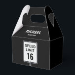 Modern 16th Birthday Speed Limit Sign Favour Box<br><div class="desc">Modern, bold birthday party theme featuring a black-and-white speed-limit road sign design. Perfect for a 16th birthday or any milestone age. Fully customizable with your event details and age. A stylish, contemporary choice for teen celebrations with a cool, grown-up feel. Please check the matching collection for COORDINATING ITEMS. Original artworks...</div>