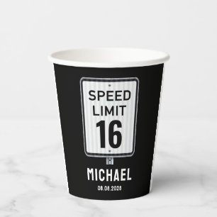 Modern 16th Birthday Speed Limit Sign Paper Cups