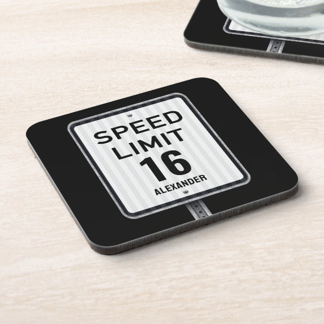 Modern 16th Birthday Speed Sign Coaster (Left Side)