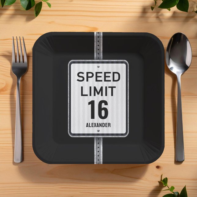 Modern 16th Birthday Speed Sign Paper Plate (Creator Uploaded)