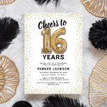 Modern 16th Birthday White Gold Invitation<br><div class="desc">Elegant 16th birthday party invitation featuring a simple white background that can be changed to any colour,  gold sparkly glitter,  sixteen gold hellium balloons,  and a modern 16th birthday celebration text template that is easy to personalise.</div>