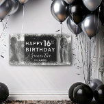 Modern 16th Silver Glitter & Photo Birthday Banner<br><div class="desc">Make your Sweet 16 celebration unforgettable with this dazzling party banner! Featuring elegant silver glitter along the top and bottom edges, the design highlights "16" in bold faux balloon-style text for a stunning effect. Customise it with your name and favourite photos to create a unique and memorable decoration. Perfect for...</div>