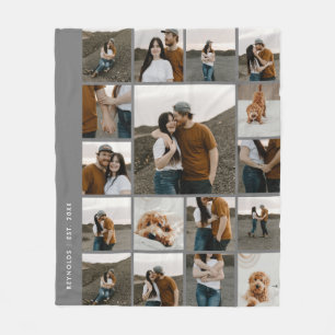 Modern 17 Photo Collage Editable Colour Fleece Blanket