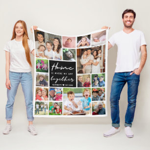 Modern 17 Photo Collage Family Name Home Quote Fleece Blanket