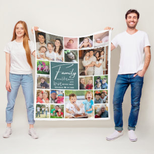 Modern 17 Photo Collage Family Quote Name Fleece Blanket