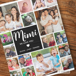 Modern 17 Photo Collage Mimi We Love You White Fleece Blanket