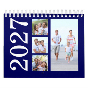 Modern 17 Photos Typography Navy Blue 2027 Calendar