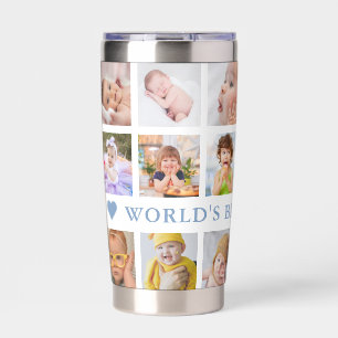 Modern 18 Photo Collage Blue World's Best Grandpa  Insulated Tumbler