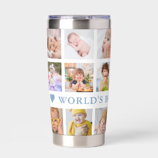 Modern 18 Photo Collage Blue World's Best Grandpa Insulated Tumbler