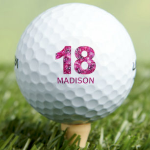 Modern 18th birthday golf balls 18 pink initials