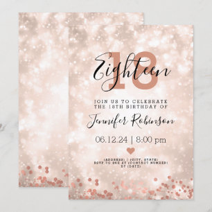 Modern 18th Birthday Party Rose Gold Sparkle Invitation