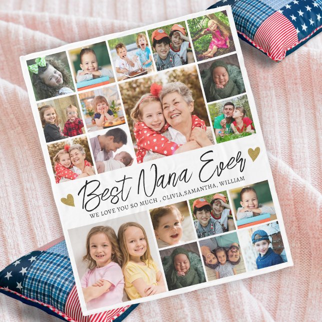 Modern 19 Photo Collage Best Nana Ever Fleece Blanket (Creator Uploaded)