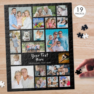 Modern 19 Photo Collage Personalised Black Jigsaw Puzzle