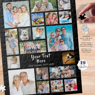 Modern 19 Photo Collage Personalised Black Jigsaw Puzzle