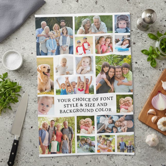 Modern 19 Photo Collage Personalized Custom Color Tea Towel (Creator Uploaded)