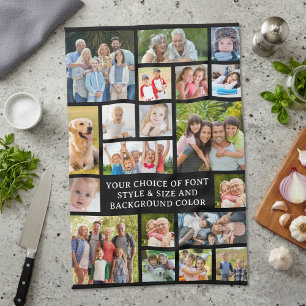 Modern 19 Photo Collage Personalized Custom Color Tea Towel