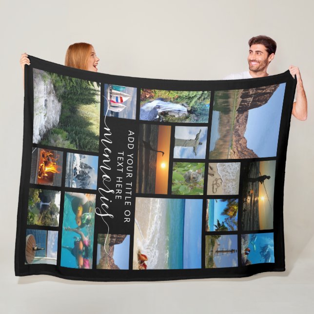 Modern 19 Photo Collage Script MEMORIES Your Colou Fleece Blanket (In Situ)