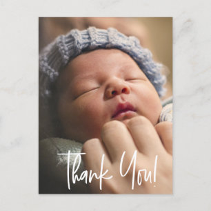 Modern 1 Baby Photo Thank You Script Announcement Postcard