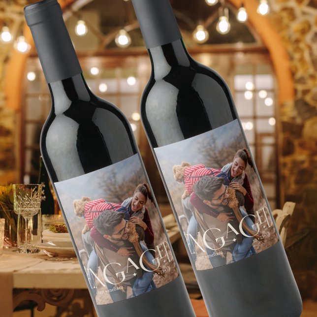 Modern 1 Photo Engagement Editable Colour Overlay Wine Label (Creator Uploaded)
