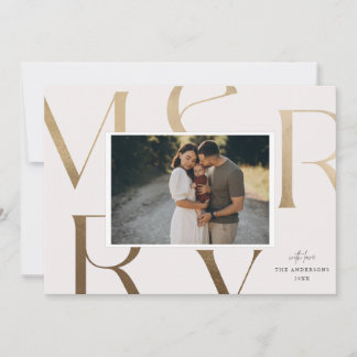 Modern 1 Photo Faux Gold Merry Christmas Holiday  Card